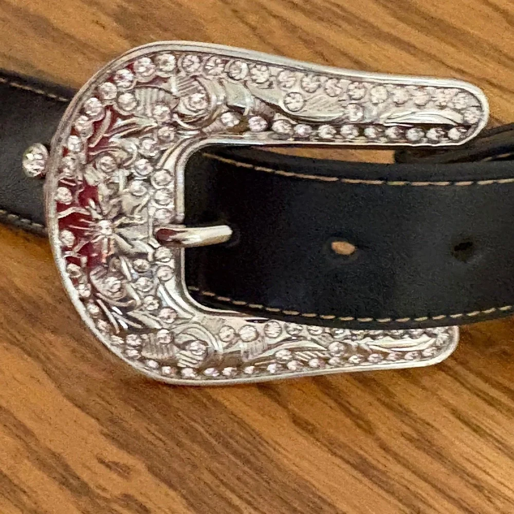 Nocona Belt Co Womens‎ Black Rhinestone Angel Wing Cross Western Belt N3490801 L